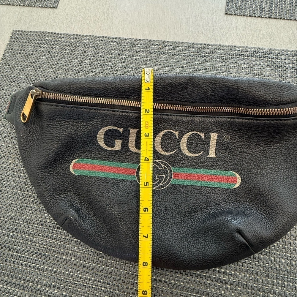 Gucci Large black leather logo interlock GG Web striped belt bag crossbody - Picture 14 of 15